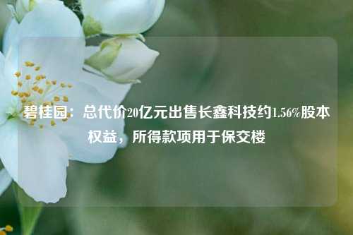 碧桂园：总代价20亿元出售长鑫科技约1.56%股本权益，所得款项用于保交楼