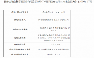 商南聚利村镇银行被罚22万元：贷款风险分类未经风险管理委员会审批认定